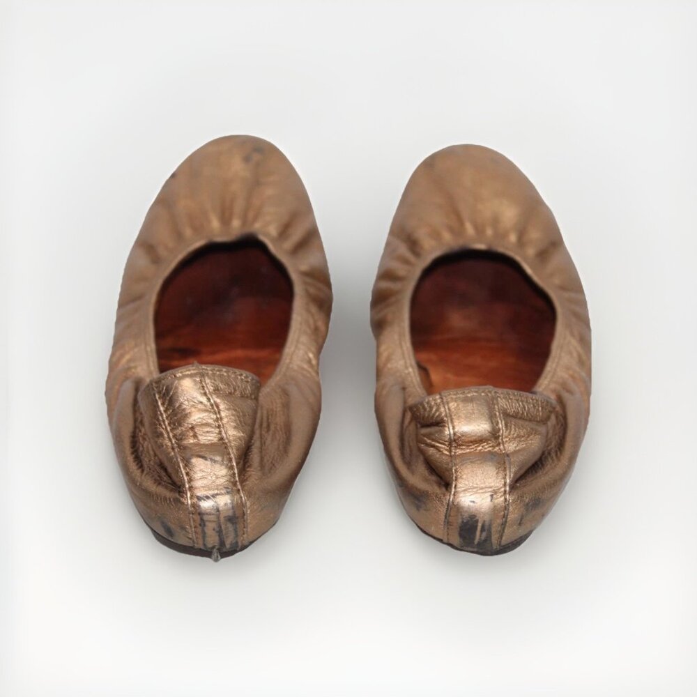 Lanvin Womens Metallic Copper Crinkle Leather Ballet Flat Shoes Size 40 US 9 - Picture 8 of 10